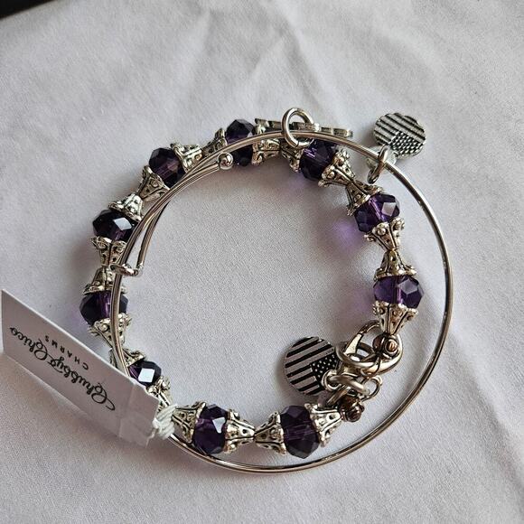 NWT Chico Charm Nonna Bracelet Set of 2 Crystal Purple handmade Pewter - Picture 6 of 7